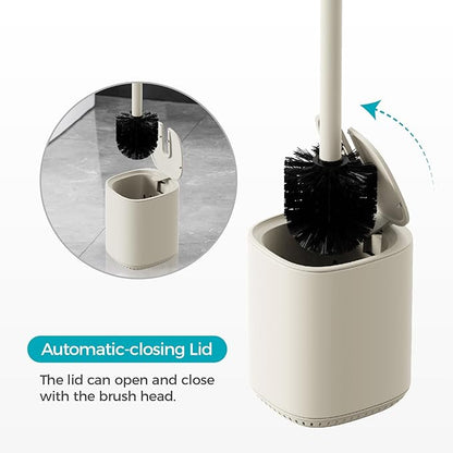 Toilet Brush and Holder Set Toilet Bowl Brush Stainless Steel Automatic Toilet Bowl Cleaner Brush with Durable Bristle Head Toilet Cleaning Brush for Bathroom 2 Pack Set Cream