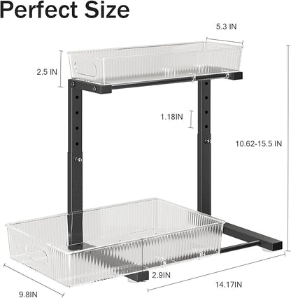1 Pack 10.62"-15.5" H Acrylic Bathroom Under Sink Organizers And Storage Height Adjustable,2-Tier Pull Out Under Cabinet Shelf Organizer,Multi-Use Slide Out Drawer For Kitchen Laundry-Black