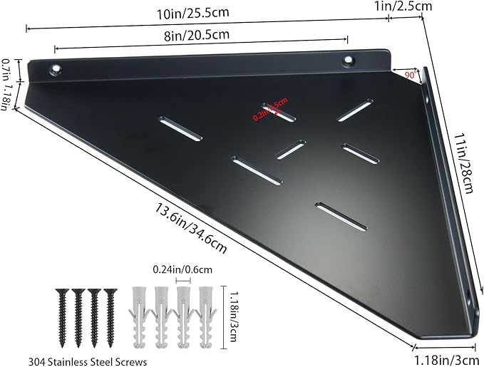 Corner Shelf, 3.0mm Aluminum Alloy Corner Shelf Wall Mounted, for Bathrooms,Offices, Bedrooms,Kitchens,Dorm Rooms and Living Rooms(11 in Black)