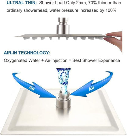 POP SANITARYWARE Shower Only Faucet Set Brushed Nickel, Bathroom Rain Mixer Shower Head Set Wall Mounted Rainfall Shower System Single Handle Shower Trim Kit with Rough-in Valve