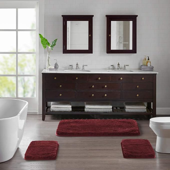 Suchtale Large Extra Soft Shaggy Bath Mat (24 x 60, Red) Machine Washable Microfiber Non Slip Luxury Bathroom Floor Mat