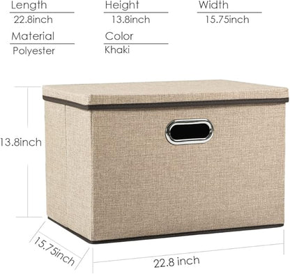 PRANDOM Extra Large Collapsible Storage Bins with Lids [3-Pack] Linen Fabric Foldable Storage Baskets Boxes Organizer Containers Cube with Cover for Bedroom Closet Office Nursery (22.8x15.75x13.8)