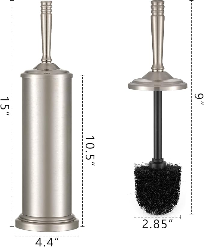 Stain Nickel Toilet Brush and Holder Set, Stainless Steel Toilet Brush for Bathroom,Heavy Duty Silver Toilet Bowl Brush,Deep Cleaning Modern Toilet Cleaner Brush -Space Saving, Covered Brush
