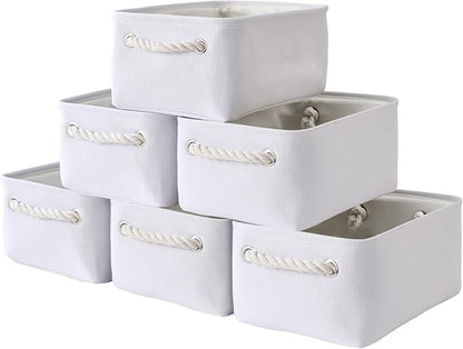 TheWarmHome Storage Basket for Organizing - Small 6 Pack 11.8x7.8x5.2 inch Gifts for Empty with Rope, Fabric Storage Cubes for Decorative Cloth Dog Livehome (White)