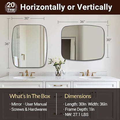 ANDY STAR 30x36” Black Bathroom Mirror, Oblong Vanity Mirror with Stainless Steel Metal Frame, Matte Black Oval Mirror for Over Sink, Modern Anti Rust Wall Mounted