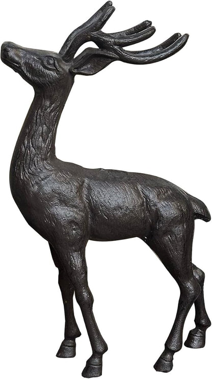 Cast Iron Deer Statue（22" Tall）, Realistic Large Antler Sculpture, Outdoor Garden Decor for Lawn Patio Yard, Indoor Home Art Figure HC5691