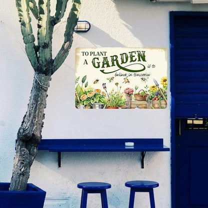 Vintage Garden Metal Sign Funny Gardening Decor Outside Yard Sign Gifts For Women Plant Lover To Plant A Garden Is To Believe In Tomorrow Signs For Home Gardeners Country Rustic Garage Farmhouse Fence Wall Decorations 8x12 Inch
