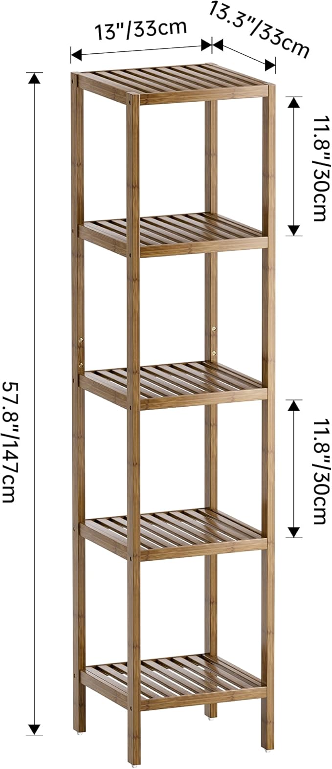 SMIBUY Bathroom Storage Shelf, 5-Tier Bamboo Rack Organizer, Multifunctional Shelving Unit for Living Room Bedroom Kitchen (Walnut)