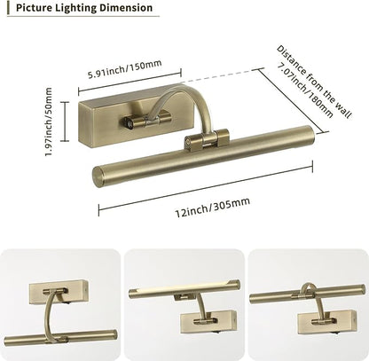 Wireless Picture Lights Rechargeable Gallery Lighting Battery Picture Frame Light with Remote and Timer, Adjustable Art Light for Paintings, Portraits, Antique Bronze Finish 12'' Inch 2W 2700K