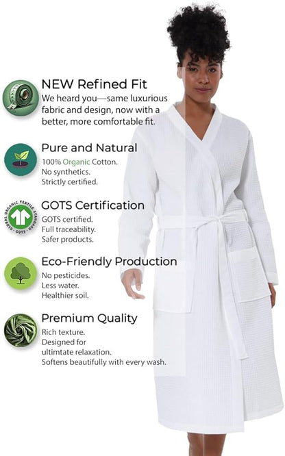Women’s Luxury Waffle Shawl Collar, Hooded Robe w Piping – Lightweight, Long, Ultra Soft Spa Sleepwear Bathrobe