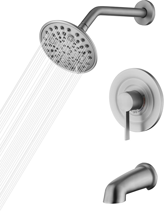 sumerain Brushed Nickel Tub and Shower Faucet Set with Tub Spout, 6-Spray Shower Head, Shower Valve Included