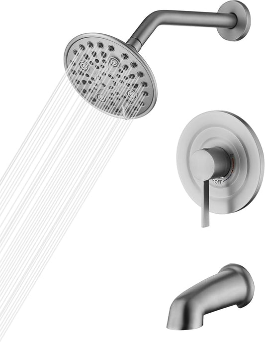 sumerain Brushed Nickel Tub and Shower Faucet Set with Tub Spout, 6-Spray Shower Head, Shower Valve Included