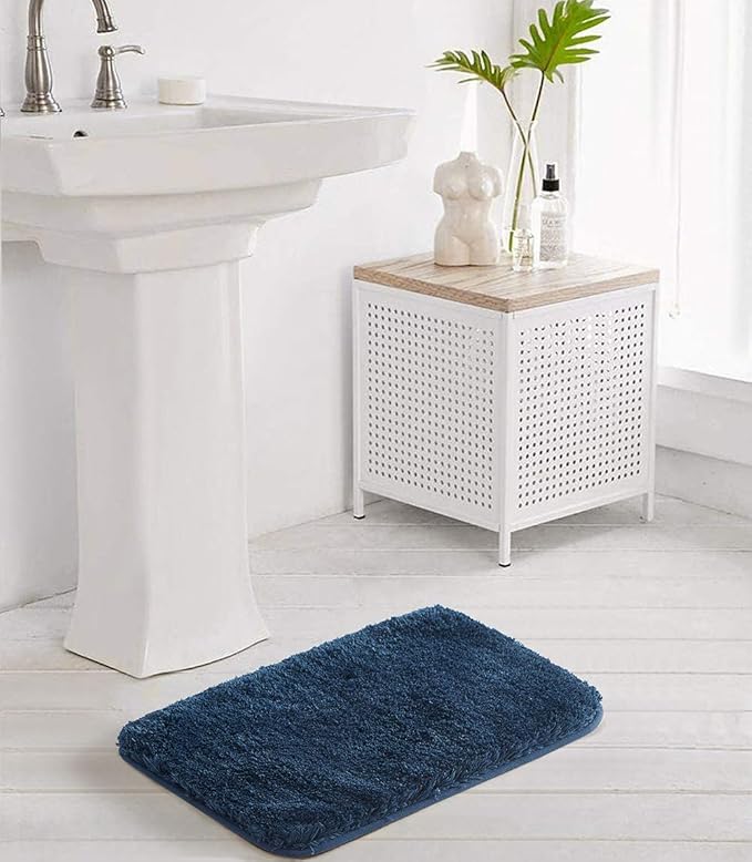 Suchtale Bathroom Rug Non Slip Bath Mat for Bathroom (16 x 24, Navy) Water Absorbent Soft Microfiber Shaggy Bathroom Mat Machine Washable Bath Rug for Bathroom Thick Plush Rugs for Shower