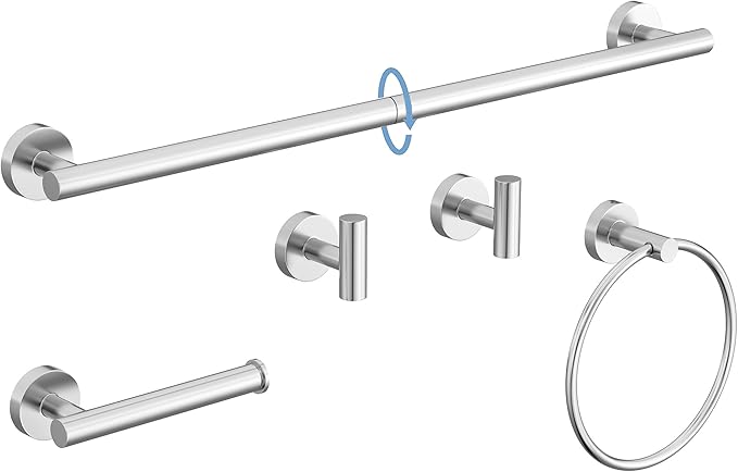 Chrome Bathroom Accessories Set, SUS304 Stainless Steel 5 Pieces Bathroom Hardware Set, 26 Inch Bath Towel Bar Set, 2 Towel Hooks, Toilet Paper Holder, Towel Racks for Bathroom Wall Mounted