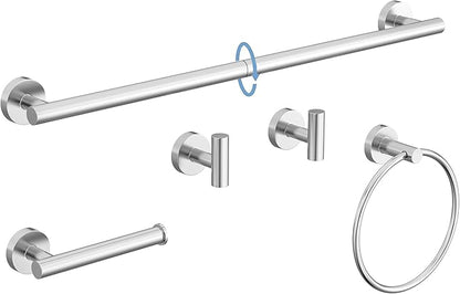 Chrome Bathroom Accessories Set, SUS304 Stainless Steel 5 Pieces Bathroom Hardware Set, 26 Inch Bath Towel Bar Set, 2 Towel Hooks, Toilet Paper Holder, Towel Racks for Bathroom Wall Mounted