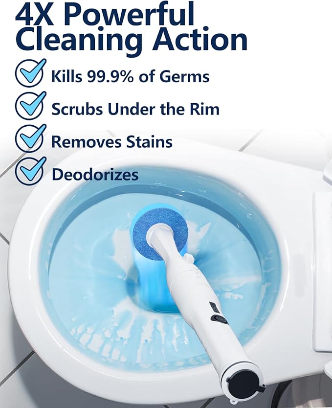 24 Wand Refills and Replaceable Brush Heads Kit for Leebein HK-047 Electric Toilet Brush, Hard Nylon Brush Head and TPU Silicone Brush Head, 24PCS Sponge Pad with Cleaner, Machine Not Included