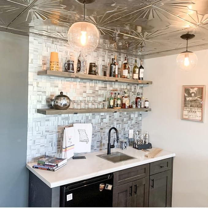 Rustic Shelves with J-Brackets Set of 2, Industrial Shelf, Kitchen Shelves, Solid Wood, Decorative Wall Storage, Heavy Duty, (Grey, 48Wx6D)