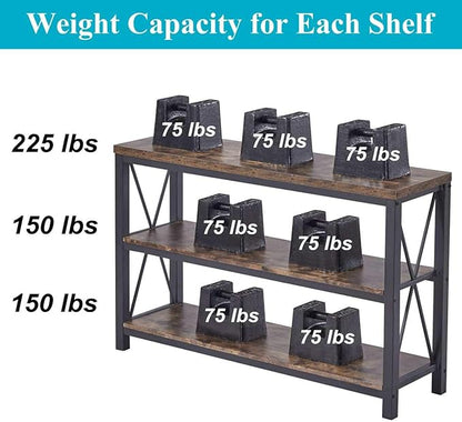 BON AUGURE Industrial Sofa Console Table for Entryway, 3 Tier Foyer Table for Hallway, Rustic Hall Tables Behind Couch (47 Inch, Rustic Brown)