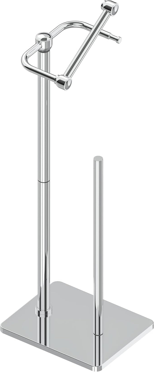 RUACQ Toilet Paper Holder Stand, Bathroom Toilet Paper roll Holder Free Standing with Storage for 4 Rolls, Post Pivoting Design, Stable Weighted Base, SUS304 Stainless Steel(Chrome)