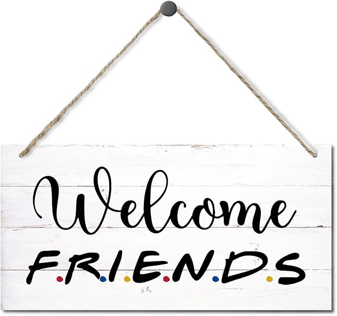 Welcome Friends Decor Sign, Hanging Wood Sign Home Decorative, Printed Wood Wall Art Sign, Friends Welcome Sign, Front Door Wall Decor, Welcome Friends Door Sign Porch Decor 12 * 6inch