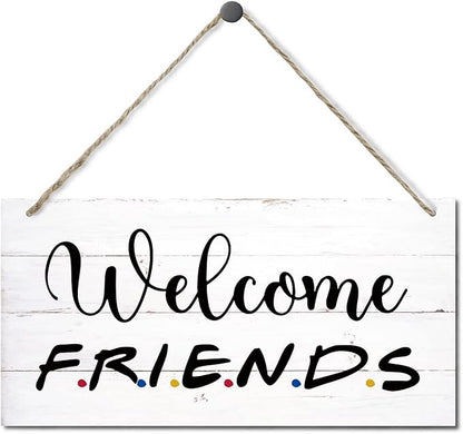 Welcome Friends Decor Sign, Hanging Wood Sign Home Decorative, Printed Wood Wall Art Sign, Friends Welcome Sign, Front Door Wall Decor, Welcome Friends Door Sign Porch Decor 12 * 6inch