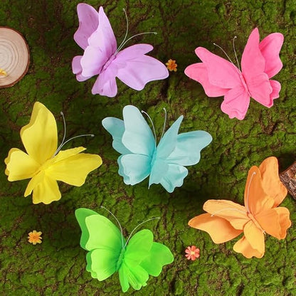 SUNBEAUTY 6Pcs Hanging Butterflies, Large Butterfly Decorations, 3D Paper Decoration, Pink Green Blue Orange for Baby Shower Decor Girls, Women, Paper Flowers for Wall