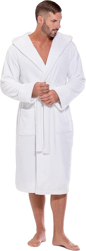 Turquaz Plush Robes For Men, Soft Fuzzy Hooded Mens Bathrobes, Long Comfy Robe For Men