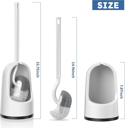 Toilet Brush, 2 Pack Toilet Brush and Holder Set with Durable Curved BristlesToilet Scrubber, Toilet Bowl Brush with Extra Long Handle,Toilet Cleaner with Caddy for Bathroom Deep Cleaning (2, White)
