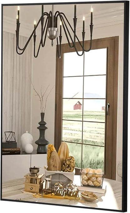 FARMER 16x24 Inch Black Bathroom Mirror, Rectangle Wall Mounted Mirror, Vanity Mirror, Brushed Square Mirror, Framed Bathroom Mirror for Bedrooms, Entryways, Living Rooms, Horizontal/Vertical