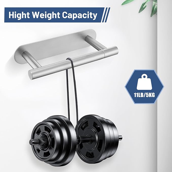 Self Adhesive Toilet Paper Holder, SUS304 Stainless Steel Brushed Nickel Toilet Roll Holder, Double Base Paper Towel Holder Wall Mount No Drilling for Bathroom, Kitchen, Washroom