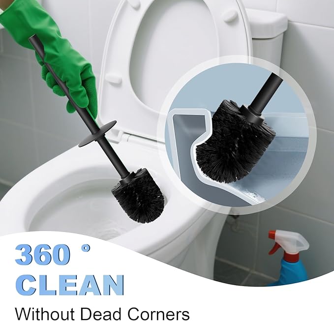 Toilet Brush and Holder Set, NEWRAIN Stainless Steel Toilet Brush with Long Brush Handle, Matte Black Toilet Scrubber and Covered Holder, Square Design Sturdy and Space Saving