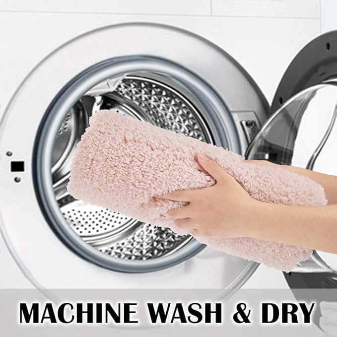 Suchtale Bathroom Contour Rug Non Slip Bath Mat Water Absorbent Soft Microfiber Shaggy Bathroom Mat Machine Washable Bath Rug for Bathroom Thick Plush U Shape Toilet Rug (20 x 24, Dusty Pink)