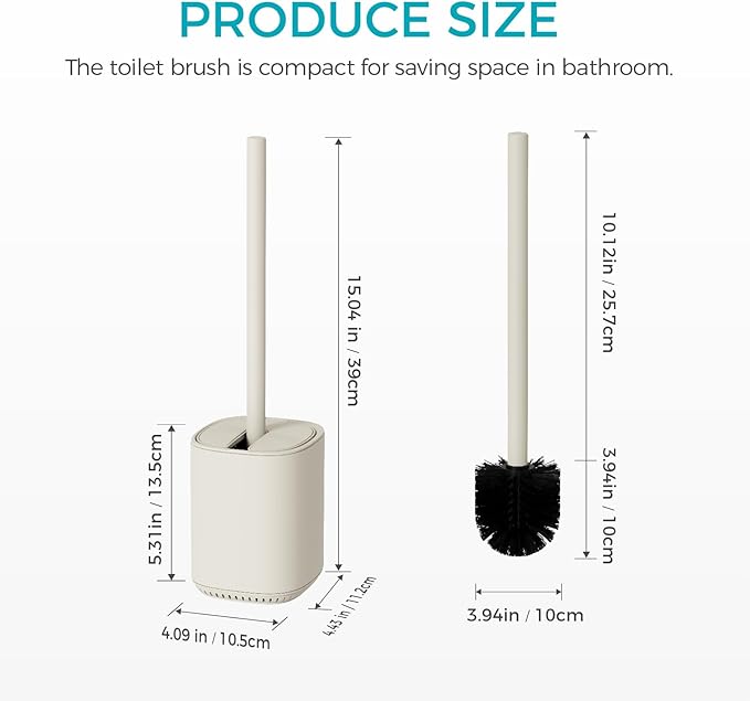 Toilet Brush and Holder Set Toilet Bowl Brush Stainless Steel Automatic Toilet Bowl Cleaner Brush with Durable Bristle Head Toilet Cleaning Brush for Bathroom 2 Pack Set Cream