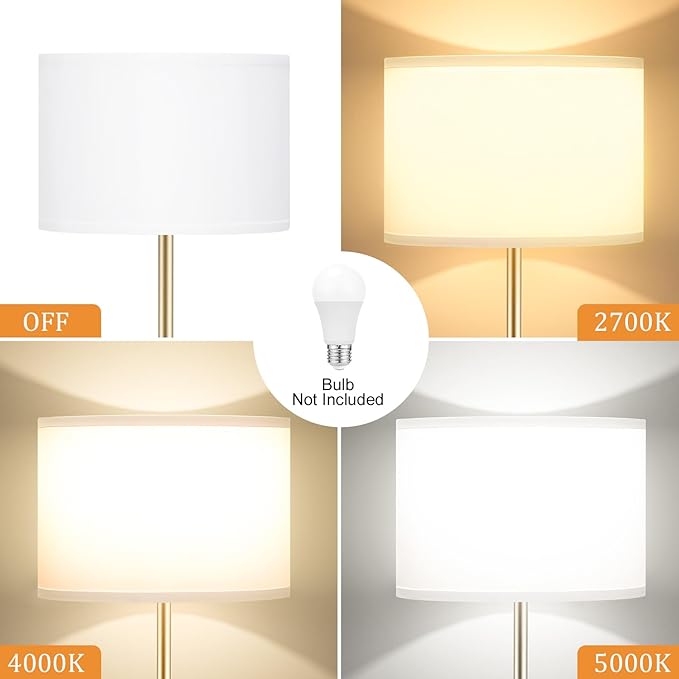 Ambimall 60'' Modern Floor Lamp with Shade, Tall Lamps for Living Room, Bedroom, Office, Dining Room, White Shade with Gold Pole(Without Bulb)