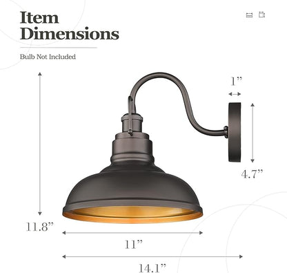 zeyu 11" Farmhouse Gooseneck Barn Light, Vintage Wall Light Sconce for Porch Warehouse Kitchen, Oil Rubbed Bronze Finish, 016-1B ORB