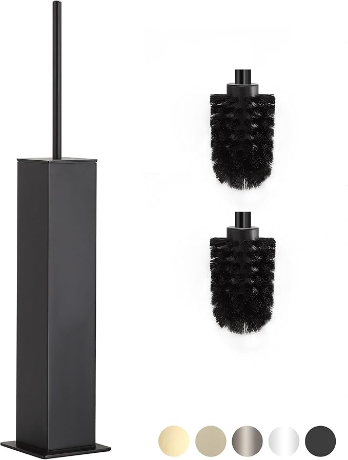 BVL Toilet Brush and Holder Set Black Stainless Steel 304 Square Freestanding Toilet Brush for Bathroom