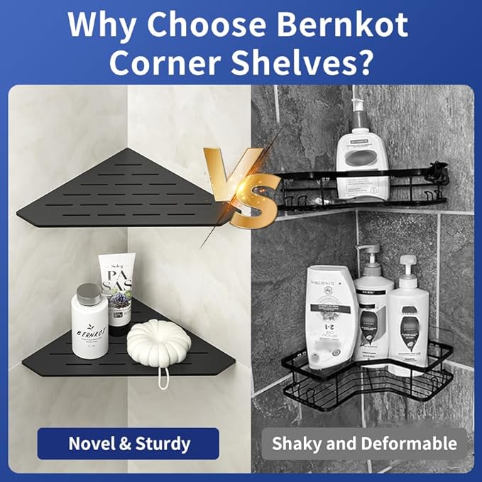 Corner Shower Shelf 10" Matte Black 304 Stainless Steel Pentagonal Heavy Duty Floating Corner Sheves Slot Design Recessed Bathroom Shelf for Tiled Wall 2 Pack, No Drilling Needed