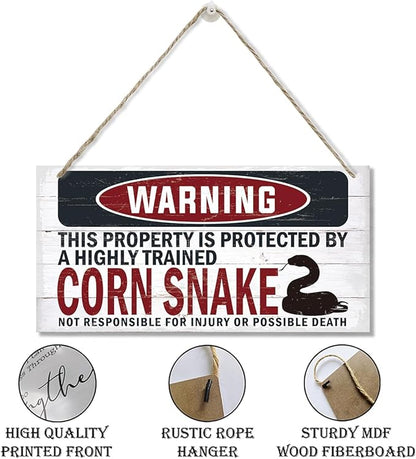 Warning Sign, Corn Snake Warning Wood Plaque Sign, Funny Door Signs, Decorative Wood Hanging Suspension Plaque, Farmhouse Wooden Wall Decor, Outdoor Hanging Wooden Signs
