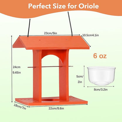 Oriole Feeder for Outdoors Hanging with Gift Box, Durable Plastic Oriole Jelly Feeder with Fruit Holder & 6oz Glass Bowl, Bird Feeder for Orioles with Roof Rain Protection for Garden, Patio, Backyard