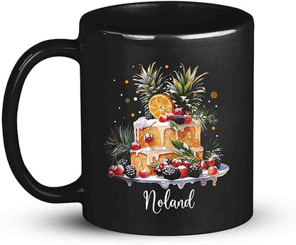 Personalized Christmas Decorative Mug - Fruit Cake Design Coffee Cup for Cake Lovers - Customized Black 11oz/15oz Cup for Daughter