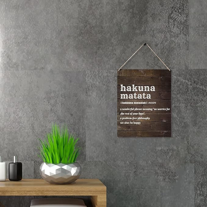 Qious Inspirational Gift Signs Hakuna Matata a Wonderful Phrase Meaning No Worries for the Rest of Your Days Wooden Hanging Sign Rustic Wall Art Home Decoration 10 x 8 Inches…