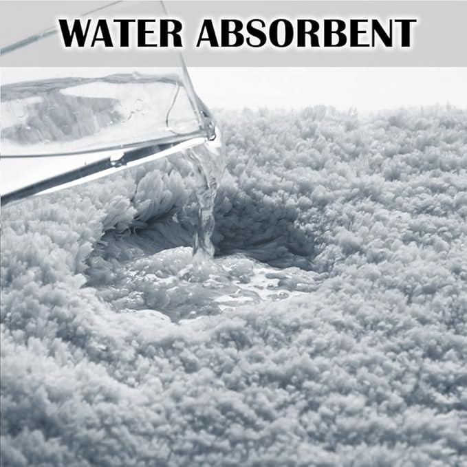 Suchtale Bathroom Contour Rug Non Slip Bath Mat Water Absorbent Soft Microfiber Shaggy Bathroom Mat Machine Washable Bath Rug for Bathroom Thick Plush U Shape Toilet Rug (20 x 24, Light Blue)