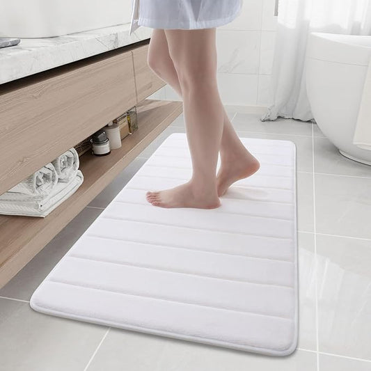 Buganda Memory Foam Bath Mat, 47" x 20", Ultra Soft and Non-Slip Bathroom Rugs, Water Absorbent and Machine Washable Bath Rug Runner for Bathroom, Shower, and Tub, White