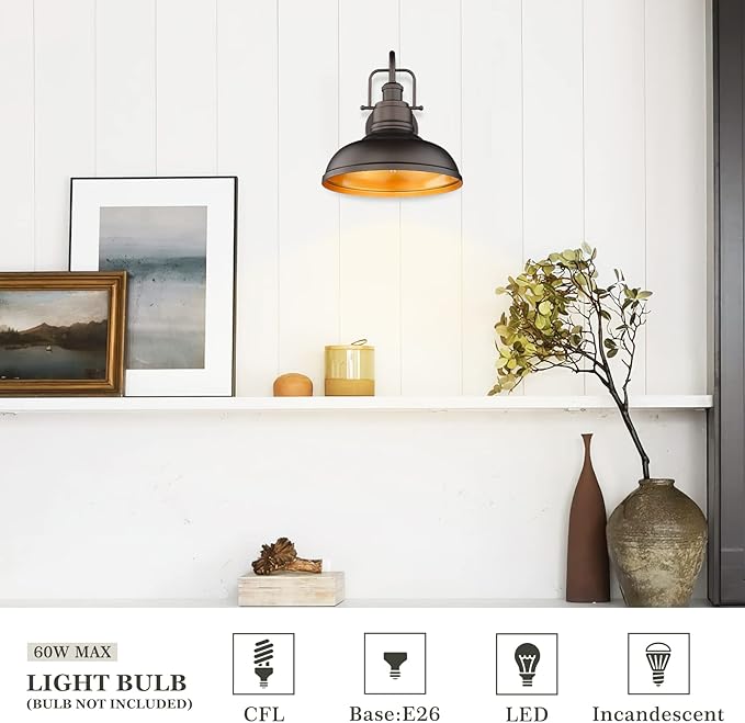 zeyu 11" Farmhouse Gooseneck Barn Light, Vintage Wall Light Sconce for Porch Warehouse Kitchen, Oil Rubbed Bronze Finish, 016-1B ORB