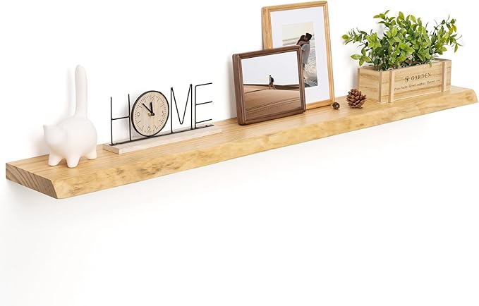 RICHFOCUS Live Edge Wood Floating Shelves 55" Natural Solid Wood Wall Mounted Shelf|Extra Long Floating Shelves for Wall with Invisible Bracket for Bathroom Kitchen Room|1Pcs, Natural