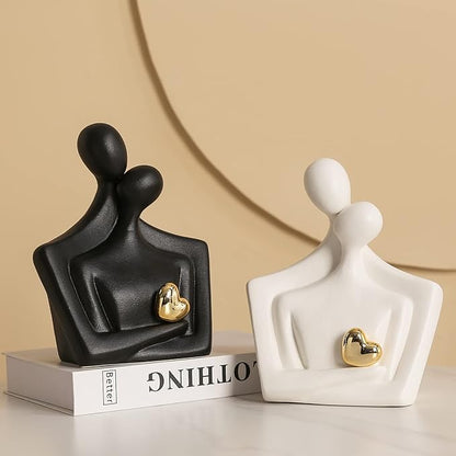 Porcelain Romantic Couple Figurines Statue Black Aesthetic Decorations Hugging Couple Sculptures - Modern Ceramic Sculpture Home Accents for Living Room Bedroom Coffee Table, Desktop, Bookshelf