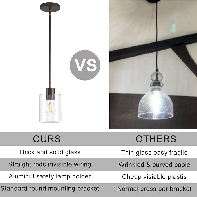 Oil Rubbed Bronze Pendant Lights Kitchen Island - Clear Glass Pendant Light Fixture Multiple Stems Rods 3 Units 12 Inch 3 Units 4 Inch (2 Pack Oil Rubbed Bronze Downrod)