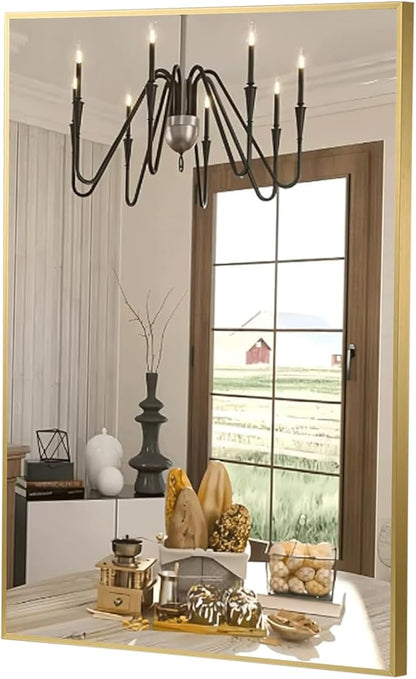 FARMER 20x30 Inch Gold Bathroom Mirror, Rectangle Wall Mounted Mirror, Vanity Mirror, Brushed Square Mirror, Framed Bathroom Mirror for Bedrooms, Entryways, Living Rooms, Horizontal/Vertical
