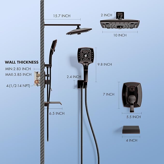 ELLO&ALLO Oil Rubber Bronze tub and Shower Faucet Set, Complete Shower System with Rough-in Valve and Trim Kit