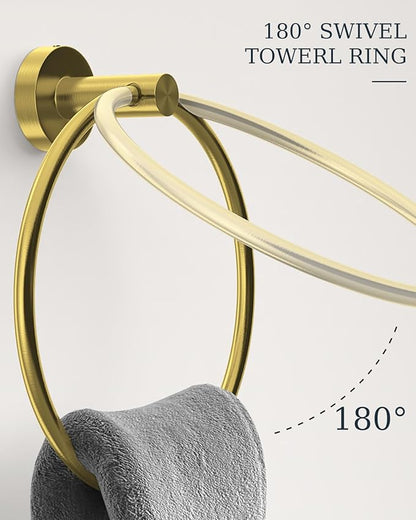 Brushed Gold Bathroom Accessories Set, SUS304 Stainless Steel 5 Pieces Bathroom Hardware Set, 26 Inch Bath Towel Bar Set, 2 Towel Hooks, Toilet Paper Holder, Towel Racks for Bathroom Wall Mounted